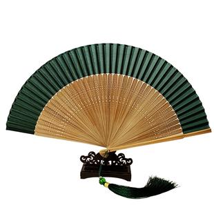 扇子和风折扇7寸真丝空白竹扇礼品扇汉服便携男女 复古风纯色日式