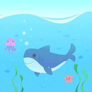 海中平面设计可爱的小鲨鱼