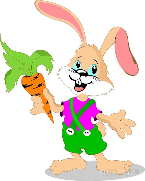 开心卡通兔子拿着胡萝卜插图