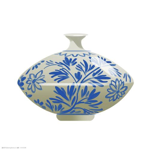 花瓶 陶瓷 青花瓷 文物      青花瓷瓶插画 白色瓷瓶 蓝色的花纹 漂亮
