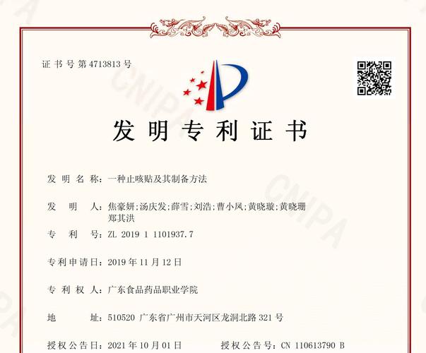 专利证书-成果展示-广东食品药品职业学院 - 药品质量与安全