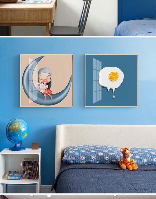 北欧简约卧室床头装饰画卡通动物儿童房墙面挂画男孩女孩房间壁画