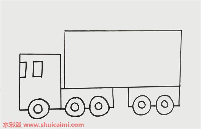 里面再画出一个小圆,往上画出一个竖着的长方形,大货车的车头就画好了