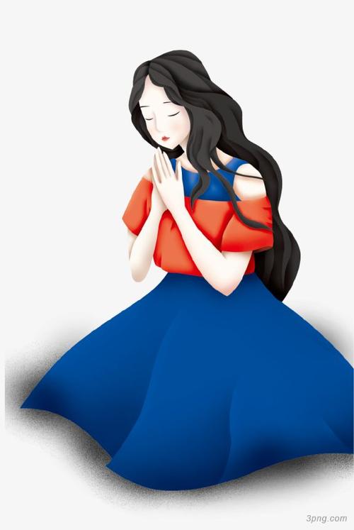 卡通手绘祈祷的少女插画