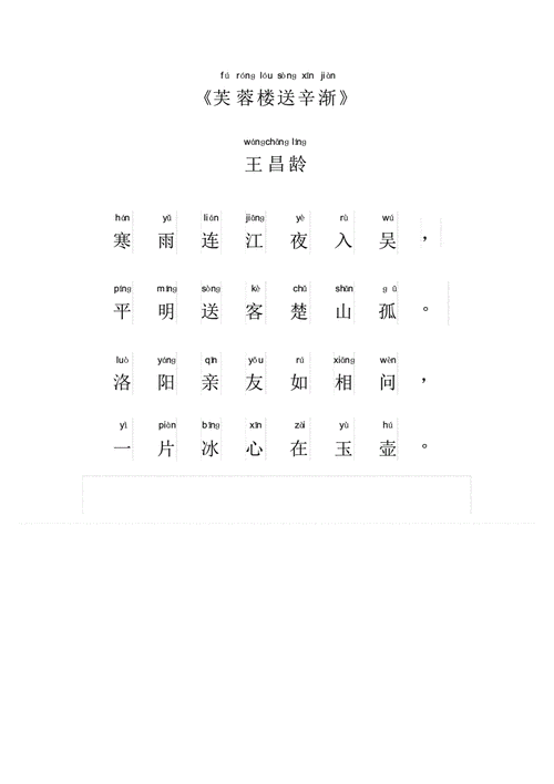 芙蓉楼送辛渐王昌龄拼音版pdf1页
