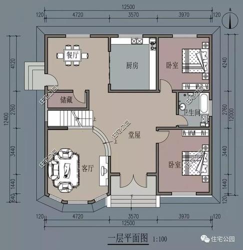 房子共设有5个卧室,一层2个,二层3个,还有书房和阳台的设计,很实用