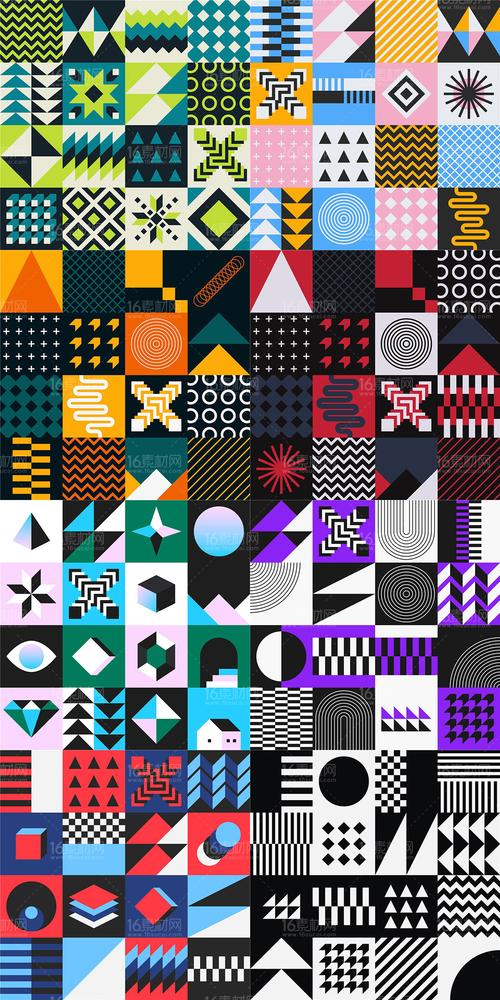 8款几何装饰图案背景矢量素材 - 素材中国16素材网