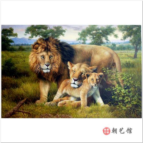金勋《狮子一家》朝鲜油画--jtj