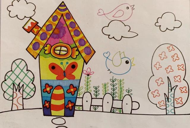 用水彩笔画的儿童画颜色很鲜艳收藏起来让孩子画一画