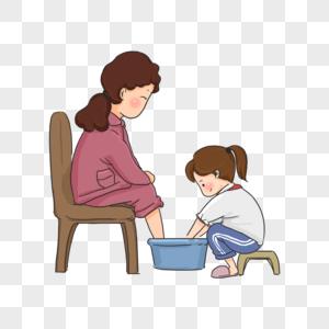给孩子讲故事的妈妈给妈妈洗脚的孩子素材
