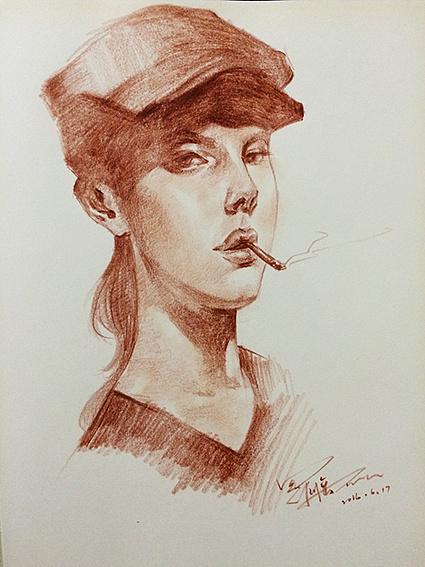 素描-抽烟女人2