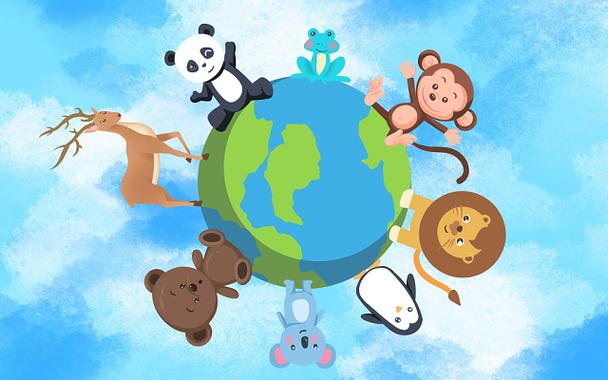 卡通世界动物日动物地球保护动物原创插画海报