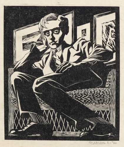 c.埃舍尔,坐椅上的自画像,1920年 月,木刻版画