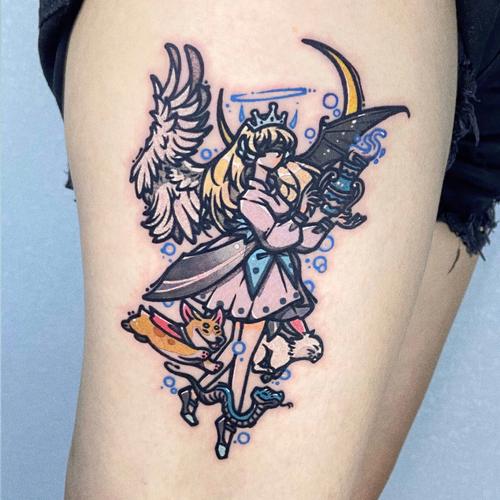 天使纹身题材结合自己的家人生肖元素