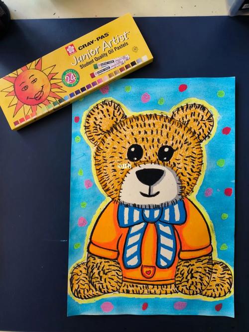 儿童画大班油画棒毛绒绒的小熊