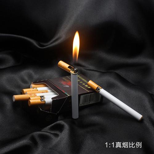 网红推荐热门小巧个性金属薄款香菸烟造型明火充气砂轮打火机