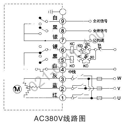ac380v开关型电动球阀接线图 带无源信号反馈