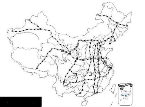 中国三横五纵铁路线简图