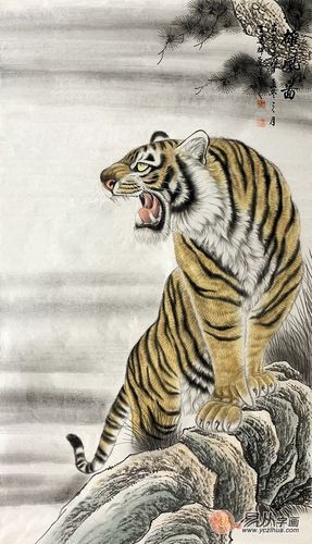 王建辉 动物画 老虎图 四尺竖幅《雄风图》虎在传统文化中占有很重要