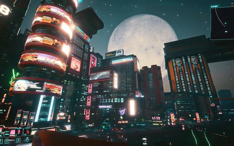 赛博朋克2077 赛博朋克城市夜景 天空中的月球