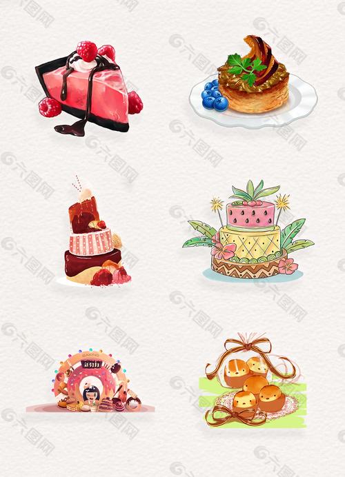 卡通水彩手绘小清新生日婚礼小蛋糕设计