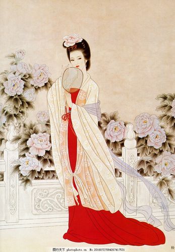 仕女 仕女图 美女 少女 杨贵妃 女人 站立的女人 文化艺术 绘画书法