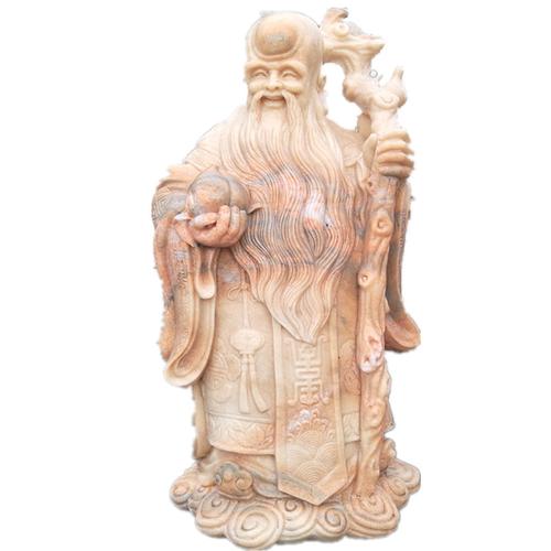 老寿星雕像传统人物石雕佛像观音像晚霞红福寿雕塑石雕