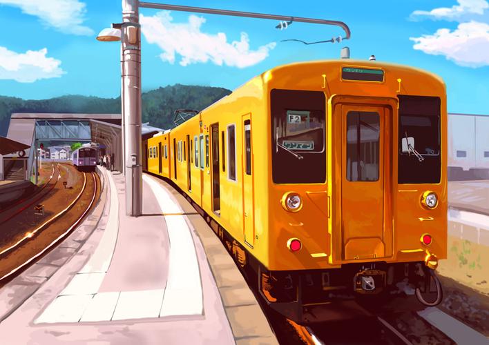 插画,火车,列车,站台,铁轨图片