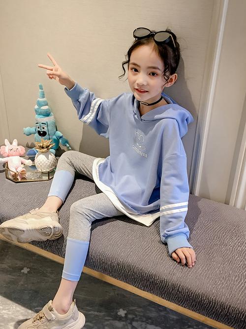 童装女童春款两件套2020新款洋气儿童韩版假两件卫衣套装女孩10岁