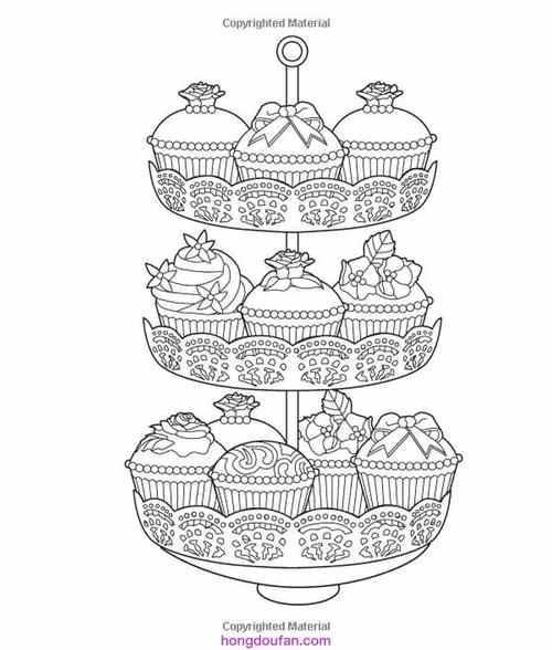12张茶杯蛋糕巧克力生日蛋糕千层蛋糕卡通涂色图片