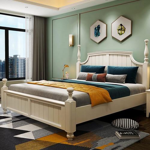 美式床实木床卧室家具橡木18米白色现代简约双人床田园公主床