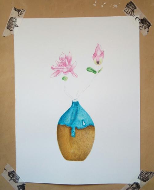 彩铅画陶瓷花瓶