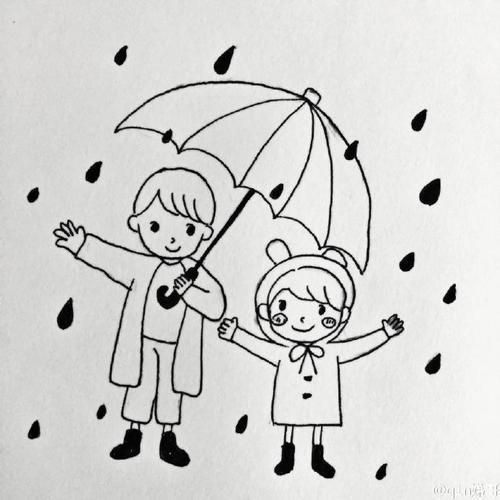 下雨打伞的简笔画步骤