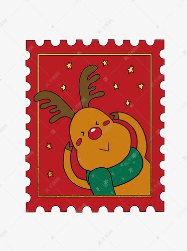 卡通麋鹿圣诞邮票