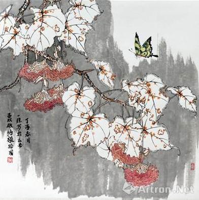 非洲芙蓉-工笔花鸟-68x68-卡纸-2017