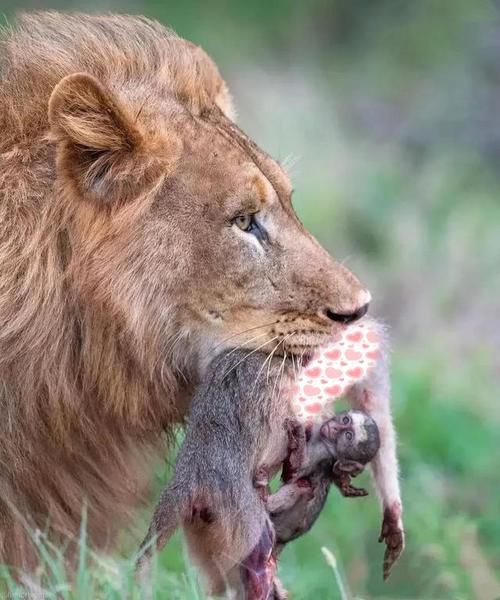 远看狮子嘴里叼着食物,摄影师放大了镜头,看清后却觉得心疼了