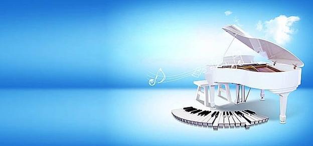 白色钢琴,音乐,音符,五线谱,蓝色背景,海报banner,浪漫,梦幻图库,png
