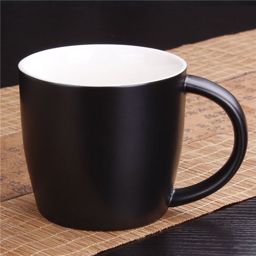 黑色陶瓷马克杯 logo定制广告杯 激光雕刻/ 咖啡杯水杯子 亚黑宽口杯