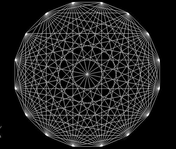 绘制边长为100的正16边形,讲各个顶点链接起来.