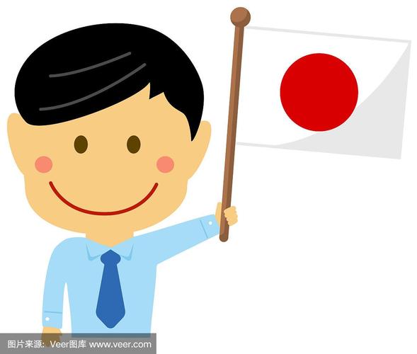 卡通商人与国旗/日本.平面矢量插图.