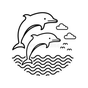 关于海豚用于跳跃的向指已提到的人波浪海豚无缝的和台词向白色的背景