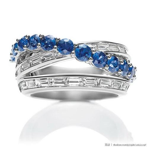 海瑞温斯顿harry winston 铂金圆形明亮型切割蓝宝石戒指.