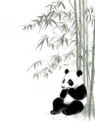 中式熊猫竹林中国风绘画
