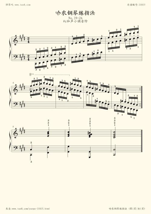 钢琴谱:哈农钢琴练指法39(#c和声小调音阶)