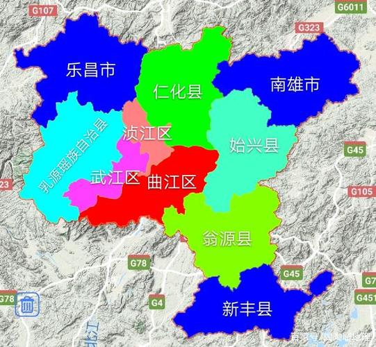 韶关市3区5县2市,建成区面积排名,最大是武江区,最小是仁化县
