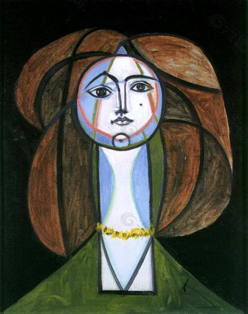 1946 femme au collier jaune西班牙画家巴勃罗毕加索抽象油画人物