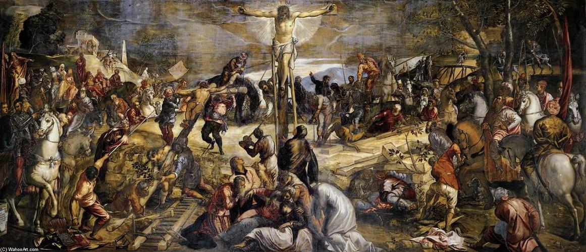 耶稣被钉十字架, 油画 通过 tintoretto (jacopo comin) (1518-1594