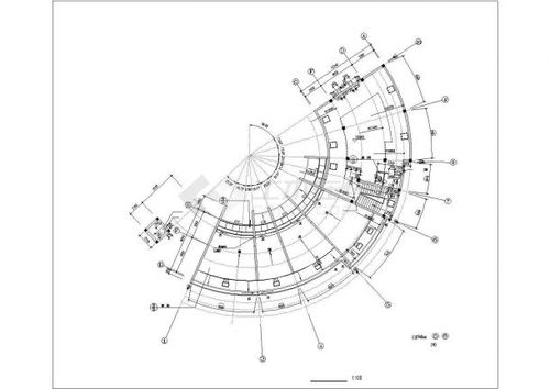 辽阳市某小区3层扇形框架结构上小区会所建筑设计cad图纸含阁楼