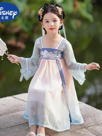 迪士尼儿童衣服女汉服女童夏装裙子新款女孩古风连衣裙唐装儿童中国风