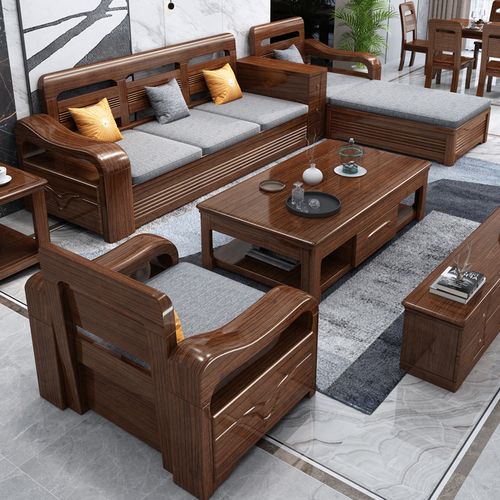 胡桃木中式客厅现代简约户型小户家具实木新中式两用实木沙发